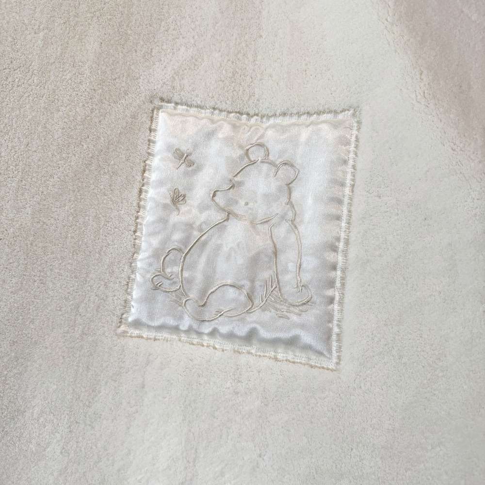 Classic Winnie The Pooh Satin Patch And Back Plush Blanket Cream Ivory Disney